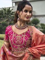 Peach Banarasi Silk Bridal Lehenga Choli